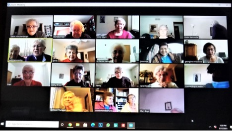 Sister Louise Bernier participates in a Zoom meeting