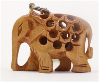 Carved wooden elephant key chain