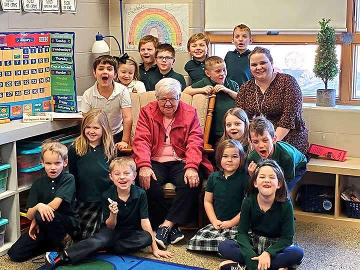 Sister Jo with St. Patrick students